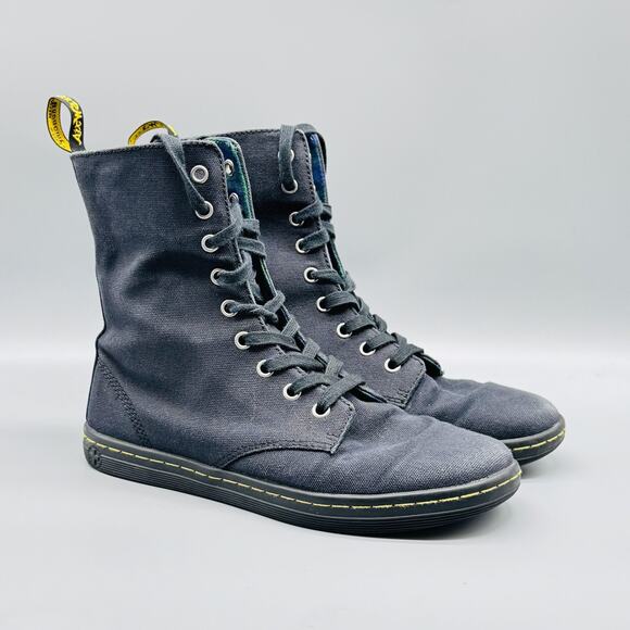 Dr Martens Boots Womens 8 Black Canvas Stratford Lace Up High Top Casual Comfort - Picture 2 of 11